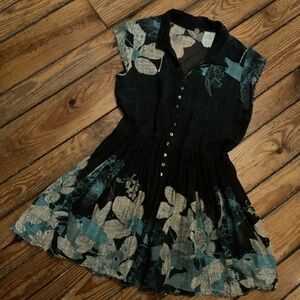 Free People Gorgeous Navy Floral Cap Sleeve Mini-Dress